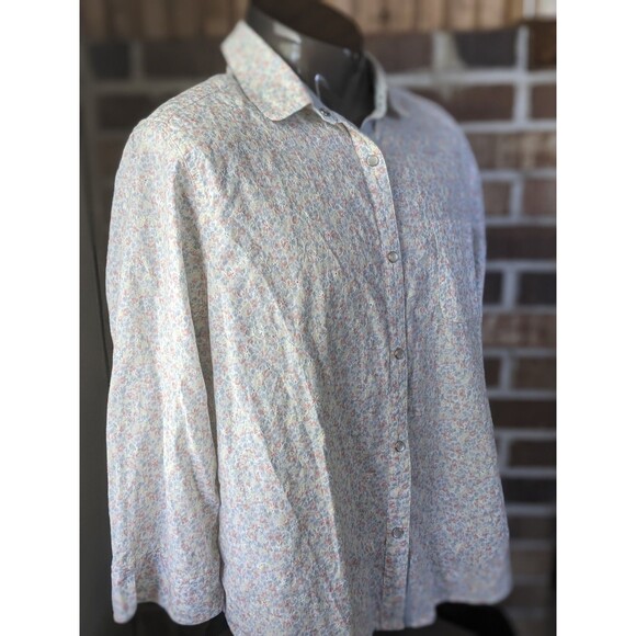 100% Cotton Pastel Summer Pearl Snap Embroidered Floral Shirt Sz 18 3/4 Sleeve - Picture 2 of 14